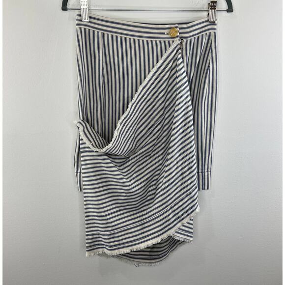 NWT Vivienne Westwood Daphne Draped Skirt Navy Cream Stripes Cotton Mini Size 4 - Picture 2 of 12
